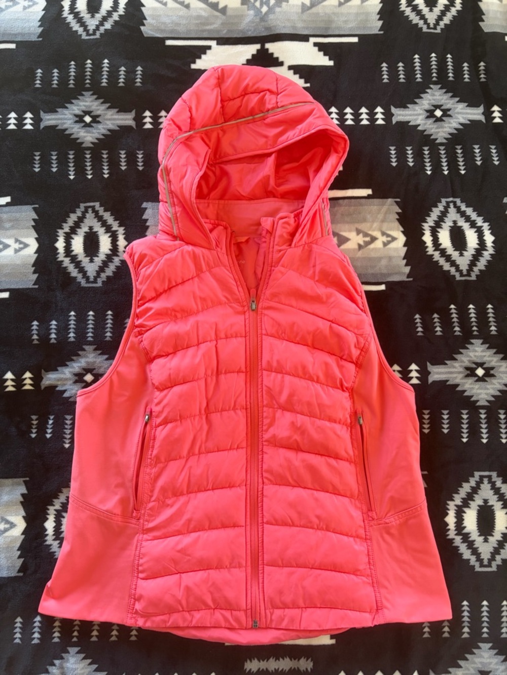 Tangerine Quilted Hooded Vest in Coral